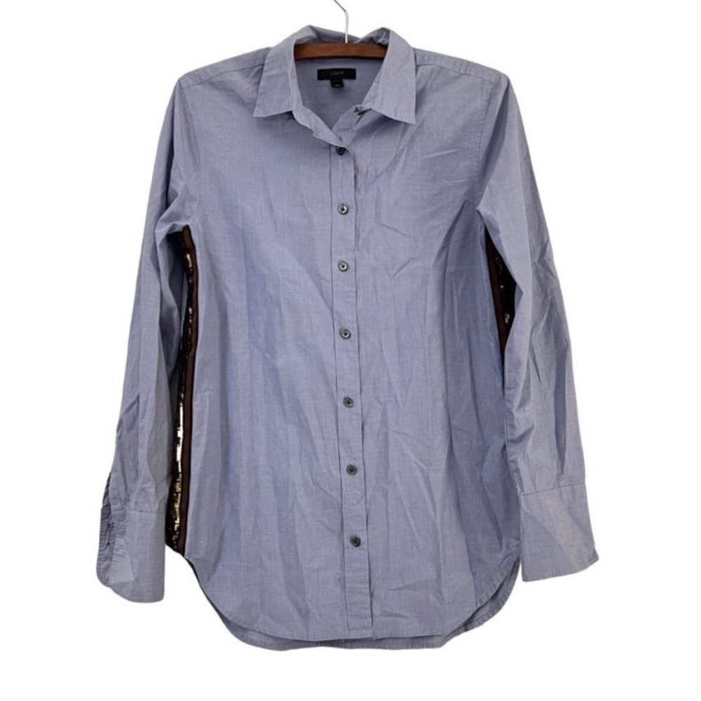 J. Crew Blue Brass Sequin Side Stripe Longsleeve Buttondown